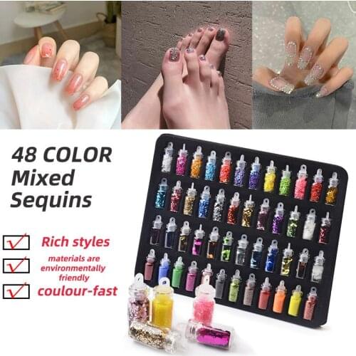 DingDian48 Bottles/Set Nail gems Art decorations Sequins Glitter Rhinestones Powder Manicure Tips Stickers Mixed Design Case Set