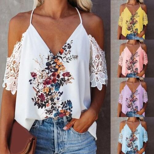 Elegant Lady V Neck Sling Blouse Shirts 2021 Women Summer Blouse Floral Print All-match Breathable Women Sleeveless T-shirt Tops