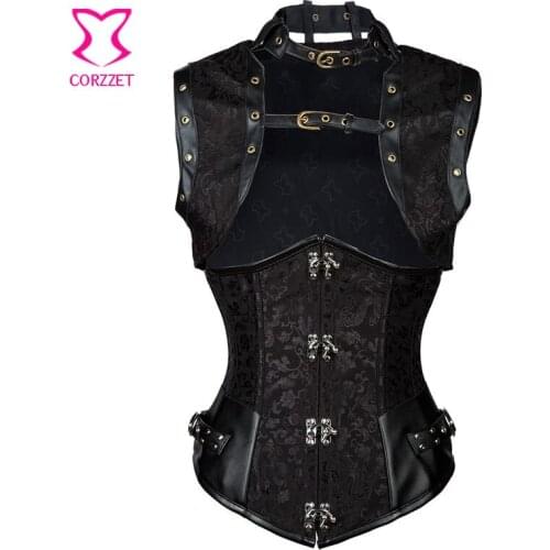 Black Steampunk Clothing Women Waist Trainer Underbust Corset Bustier Steel Boned Corsets Plus Size Espartilhos E CorpetesS-2XL