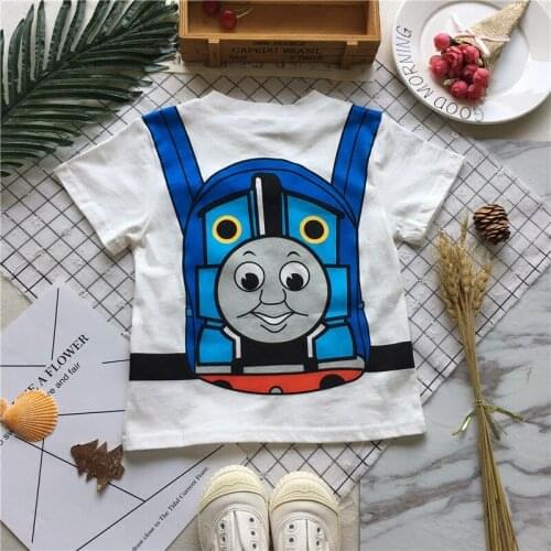 Tonytaobaby Summer Wear New Style Baby Train Printed Short Sleeve Knit Pure Cotton Unisex T-shirt