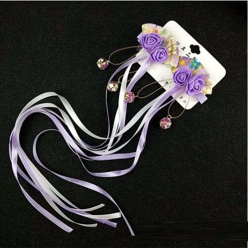 Sweet Women Girls Cute Ribbon Long Tassels Bell Decor Hair Clip Lolita Anime Cosplay