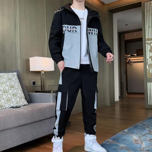 2021 Autumn Style Men Streetwear Tracksuit Men Jackets And Coats Ribbons Hip Hop Pants Sporting Mens Clothing ABZ546