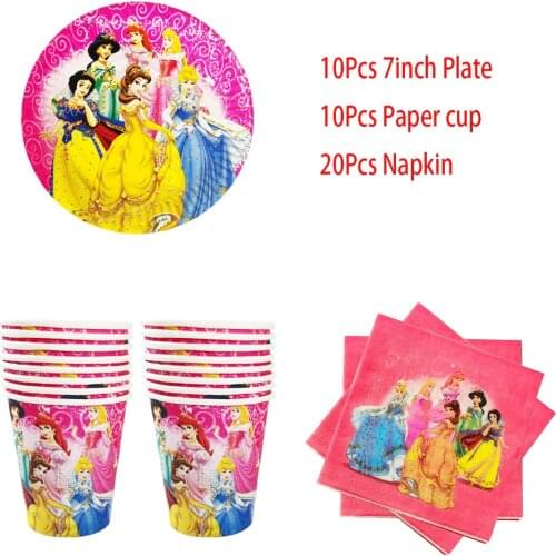 Disney Princess Theme Disposable Set Paper Napkins Plate Cup Banner Party Decoration Party Supplies Baby Shower