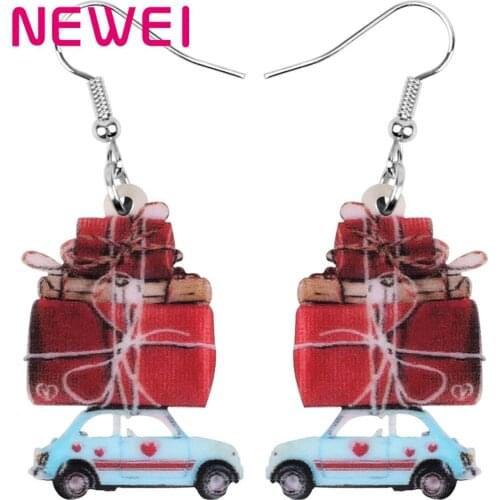 NEWEI Acrylic Valentines Day Gift Box Car Earrings Drop Dangle Jewelry For Women Girls Teens Lovers Charm Decorations Accessory