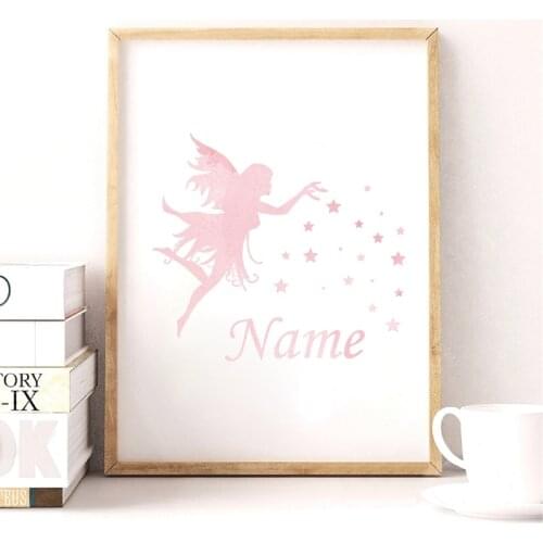 Watercolour Girls Name Personalised Canvas Print Poster , Customized Name Fairy Canvas Painting Kids Girl BedRoom Art Decor