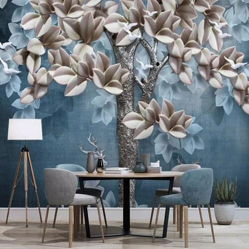 Custom Mural Wallpaper Modern 3D Embossed Flower Tree Elk Photo Wallpaper Wall Art Living Room Restaurant Background Home Decor