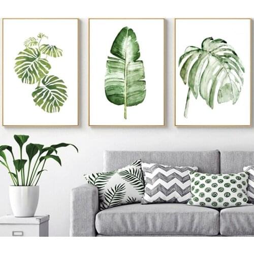Nordic Tropical Plant Poster Scandinavian Watercolor Green Leaves Laminas Decorativas Pared Wall Art Canvas Painting Home Decor