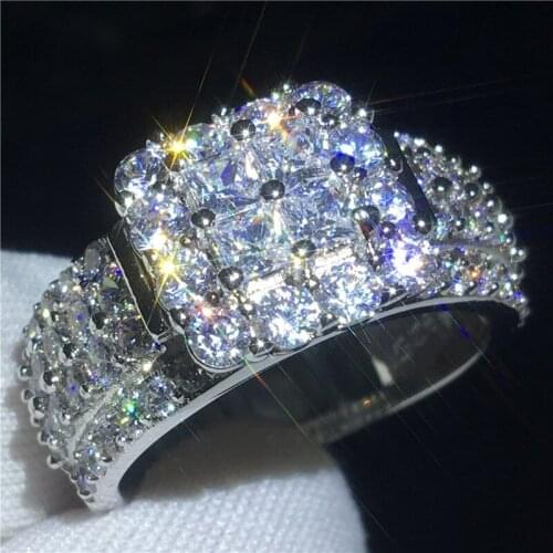Luxury Court Jewelry Silver color ring Princess cut AAAAA Zircon Cz Engagement wedding band rings for women Best Gift