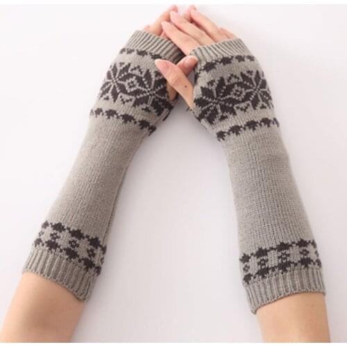 Christmas Snowflake Knitting Gloves Wool Knit Long Glove Winter Warm Half Finger Arm Sleeve For Men Women guantes invierno mujer