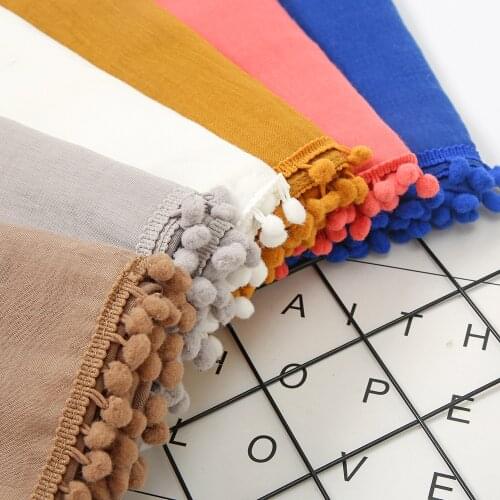 Plain Candy Color Bubble Pleated Viscose Scarf Ladies Soft Pom Pom Shawls and Wraps Pashmina Stole Muslim Hijab Sjaal 180*80Cm