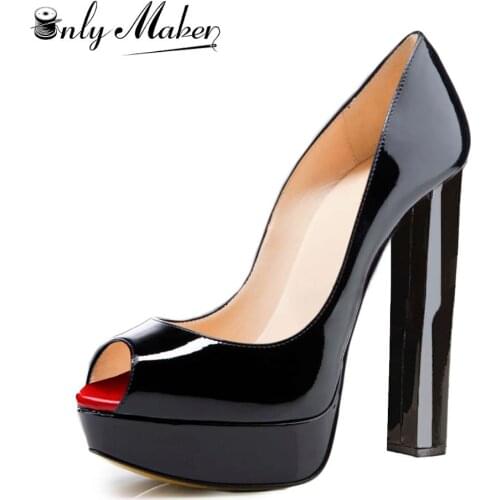 Onlymaker Platform Peep Toe High Heel Slip On Pumps Comfort Chunky High Heels Pumps Party Red Black Large Size Plus Size US5~15