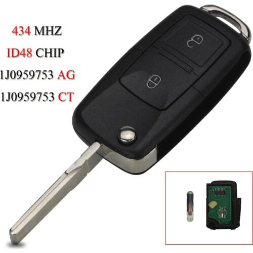 Kutery 10PCS/Lot Remote Smart Car Key For VW Seat Skoda Golf Passat Touran 2Buttons 434MHZ ID48 Chip 1J0959753AG/1J0959753CT