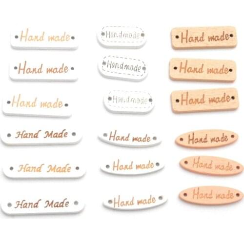 Jewelry DIY 10/20Pcs Wood "Hand made" Painting 2 Holes Sewing Wood Buttons Connectors Tag For Scrapbooking Diy