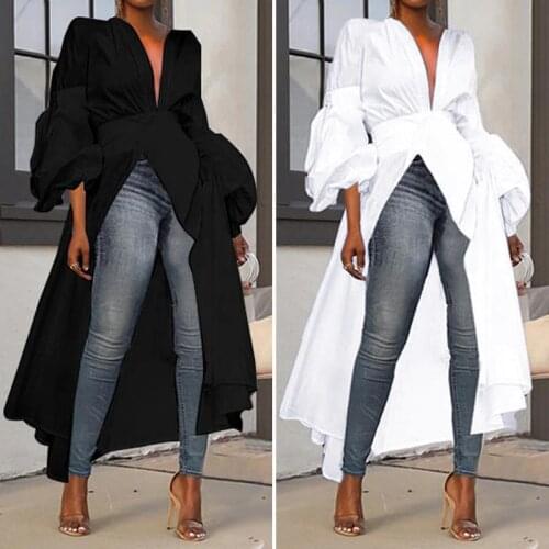 VONDA Women Long Blouse 2021 Autumn Long Lantern Sleeve Party Shirts Casual Asymmetric Tops Tunic Plus Size Blusas Feminina