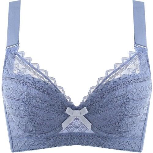 Womens Underwire Bra Daily Lingerie 34 36 38 40 42 44 B C D E F G H Bra Push Up Hot Lace Blue Cute Bowknot Plus Size Underwear