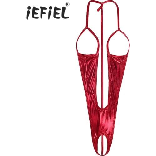 Women Lingerie Body Suit Patent Leather Open Bust Backless Crotchless Bodysuit Sleepwear Nightwear Wetlook Womens Bodystocking