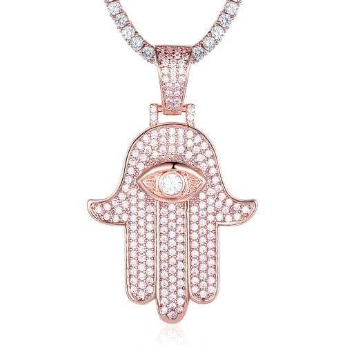 100% Micro Zircon Hip Hop Luxury Hamsa Hand Pendant Necklace For Men Jewelry Wholesale Party Iced Out Necklaces Gift