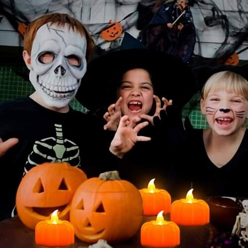 12Pcs Halloween Pumpkin Candle Light Halloween Pumpkin Lantern Electronic Candle Party Light for Christmas with Battery