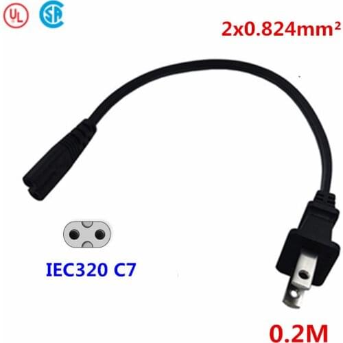 NEMA 1-15P 2pin male plug to IEC 320 C7 IEC320 short AC Power cable cord 20CM For AC Adapter Laptop Notebook