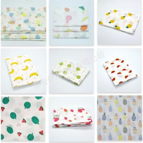 Double Gauze Fabric Cotton White Anime Print Animal Flower Leaf Mask Material Baby Infants Clothes Bedding Sewing Accessories