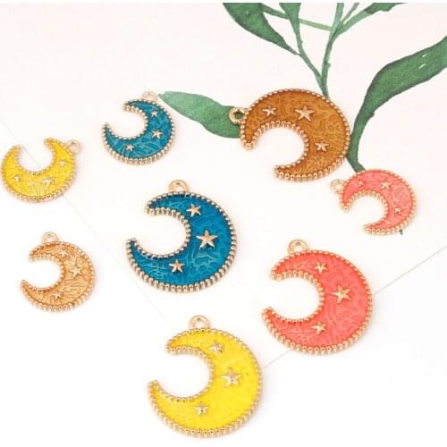 2020 6/10Pcs Moon Shape Yellow/Pink/Blue/Gold Enamel Metal Charm Pendant DIY Earring Necklace Bracelet Jewelry Findings Making