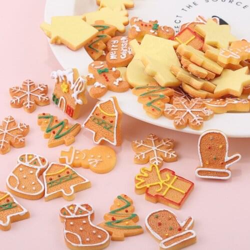 5pcs Christmas Snowman Snowflake House Shape Simulation Resin Cookies Accessory DIY Phonecase Necklace Earring Pendant Material