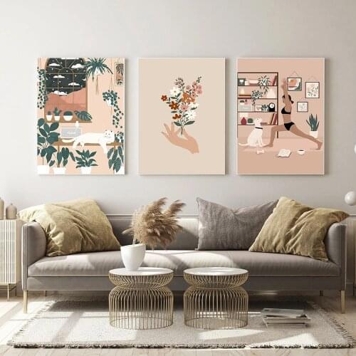 Abstract Girl Flower Leaf Vintage Scandinavian Wall Art Canvas Painting Nordic Posters And Prints Wall Pictures For Living Room