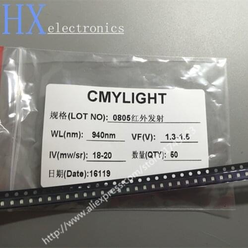Free shipping 50PCS 0805 2012 2.0*1.2mm 940nm SMD infrared lamp IR LED 1.3-1.5V 18-20mW remote controls Light beads wholesale