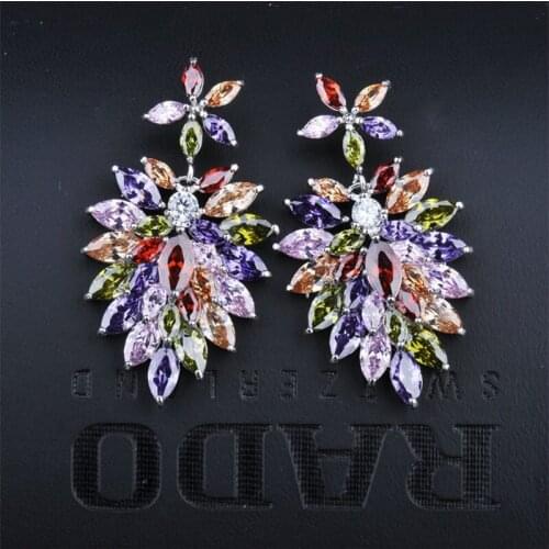 Free Shipping Woman 18 K White Gold Crystal Jewelry Drop Earrings Zircon Brass Material GLE2773