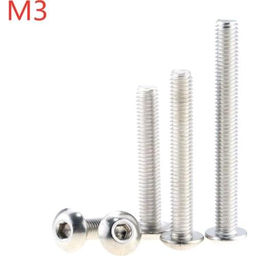 30PCS M3x4-25 5 6 8 10 22 304 Stainless Steel Hexagon Hex Socket Button Head Screw Bolts Round Head Screw Standoff ISO7380 M3*4