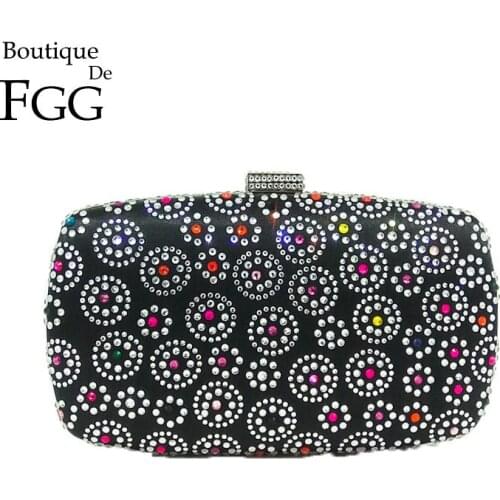 Boutique De FGG Rhinestone Flower Clutch Purse Evening Bags Clutches Womens Party Cocktail Dinner Handbags Bridal Wedding Purses