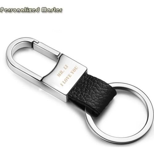 Personalized Master Customized Name Alloy Tag Black Genuine Leather Alloy Keychain Home Office Car Leather Key Chain Keyrings