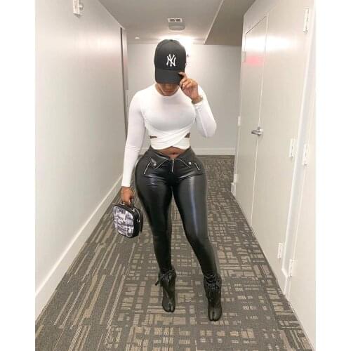 Black High Waist Pants Trousers Women Fashion Clothes Zipper Chic Cool Girl Party Night Club Bodycon Legging Sexy Outfits
