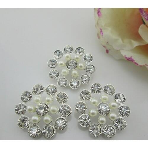 BT285 25mm)5pcs pearl craft rhinestone buttons round