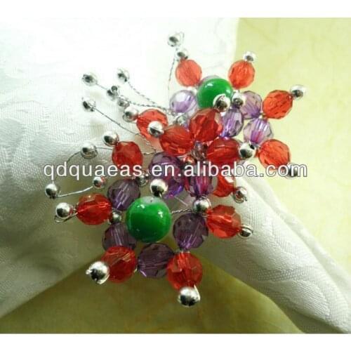 Acrylic napkin ring flower, wholesale napkin holder glass beads