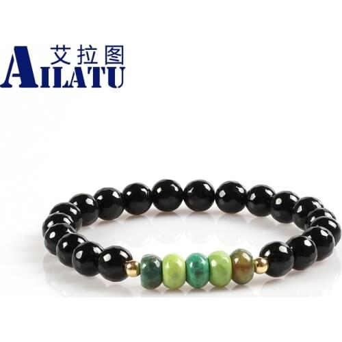 Ailatu New Design Couple Bracelets Made of 8mm Faceted Fire Onyx Stone and Black&White Onyx Stone Beads for Lovers