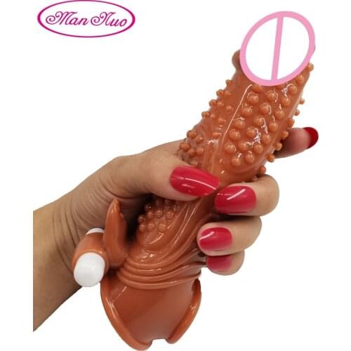 Male Penis Enlargement Sleeve Reusable Highly Elastic Vibration Condoms Delay Ejaculation Cock Cover Erotic Toys Intimate Goods