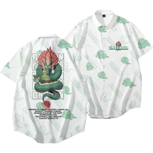 Dragon Printed Hawaiian Short Sleeve Shirts Summer Hip Hop Camicias Streetwear Harajuku Blouses Oversized 6XL