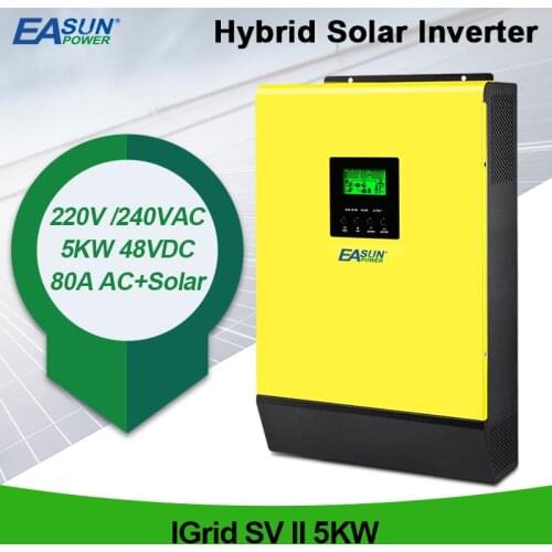 Solar Power Inverter 5000W Hybrid MPPT 48V 230VAC Pure Sine Wave Inverter PV Input 450VDC Solar Charger 80A Three-Phase