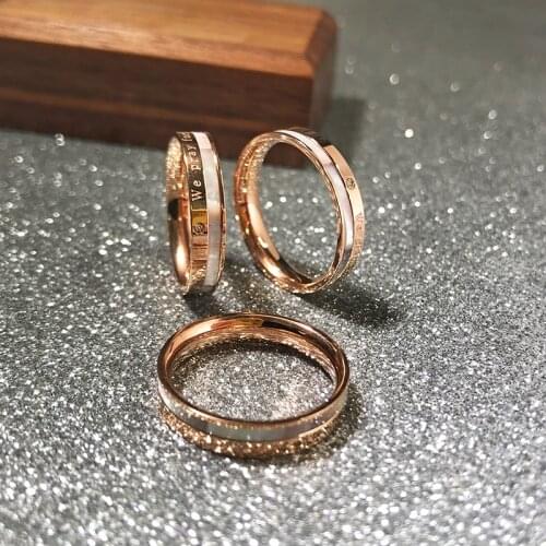 YUN RUO Light Luxury Natural Shell 316 L Titanium Steel Ring English With Diamonds 18 K Rose Gold Plated Female Ring Never Fade