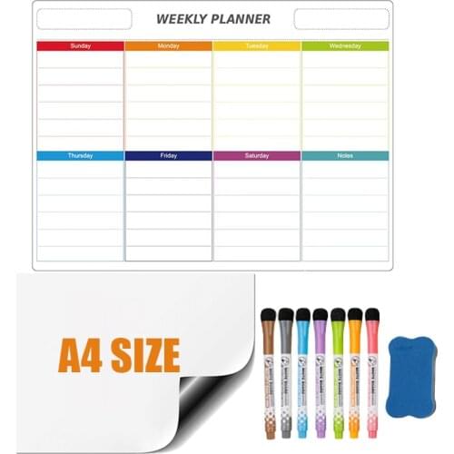 Magnetic Weekly Planner Calendar 2021 Refrigerator Stickers Soft Whiteboard for Wall Kids Message Drawing Memo Erasable Markers