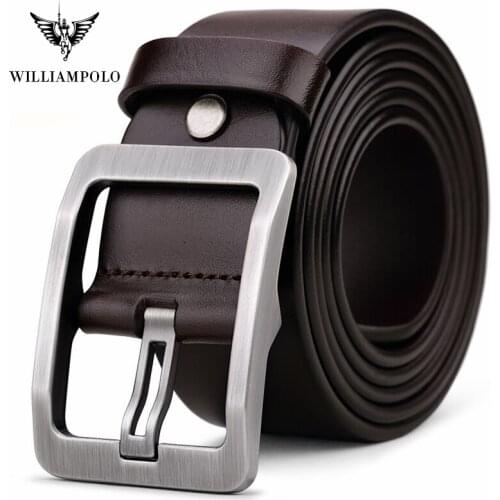 WILLIAMPOLO Genuine Leather Luxury Strap Male Belts For Men New Fashion Classice Vintage Pin Buckle Leather Belt Male Belt Men