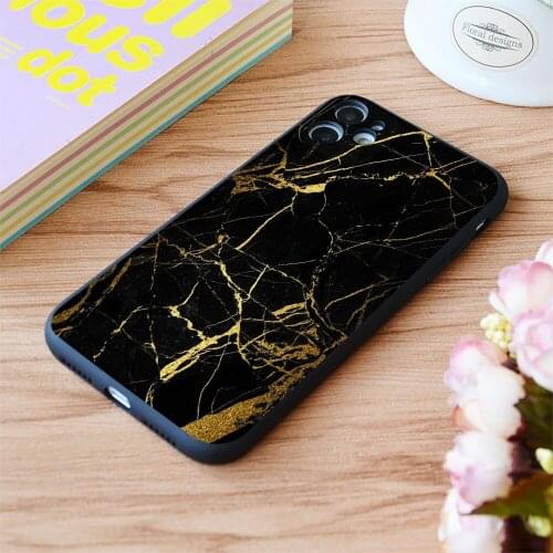 For iPhone Gold And Black Marble Print Soft Matt Apple iPhone Case 6 7 8 11 12 Plus Pro X XR XS MAX SE
