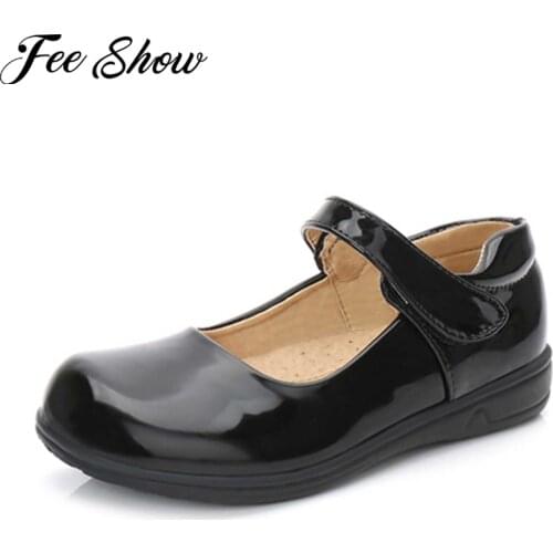Kids Girls Wedding Party Shoes Children Glossy Faux PU Leather Princess Dress Shoes Soft Anti-slip Student School Uniform Shoes