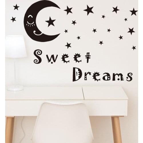 Black Moon And Stars Wall Stickers Sweet Dreams Removable Wallpaper For Bedroom Living Room TV Sofa Background Wall Decal