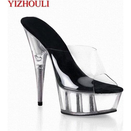 New transparent platform high heels, 15cm sexy model summer sandals, stage party runway nightclub pole dancing shoes