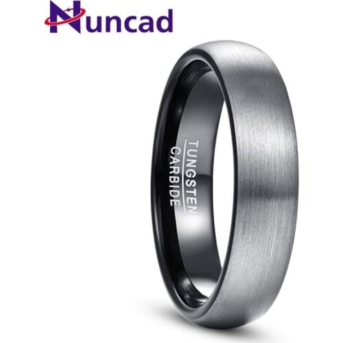 Nuncad 4mm 6mm Ring Brushed Finish Wedding Band Comfort Fit Dome Matte Inner Rings Black Tungsten Carbide Ring