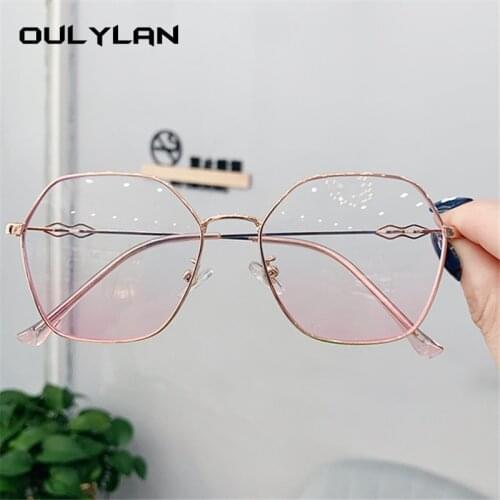 Oulylan Polygon Glasses Frames Women Transparent Myopia Optical Eyeglasses Ladies Retro Metal Eyewear Clear Lens Spectacles