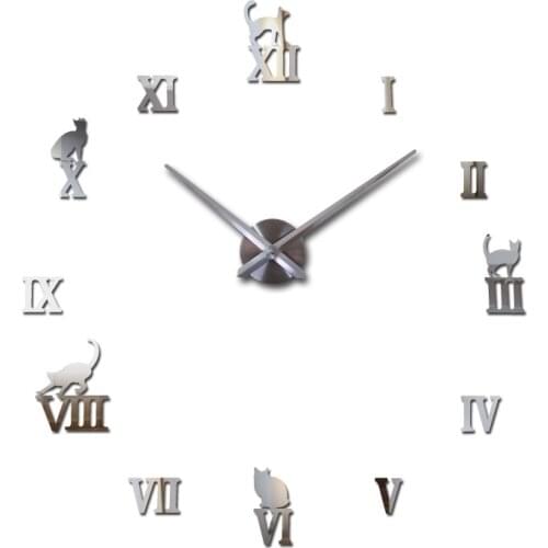 Sale modern 2019 hot living mute Fashion Kitten big wall clock watch living room quartz home decor wall sticker diy freeshipping