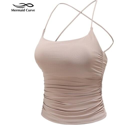 Mermaid Curve Summer New Fold Design Women Sports Vest Beautiful Back Cross Yoga Vest Elastic Quick-Drying Sexy Fitness Camisole